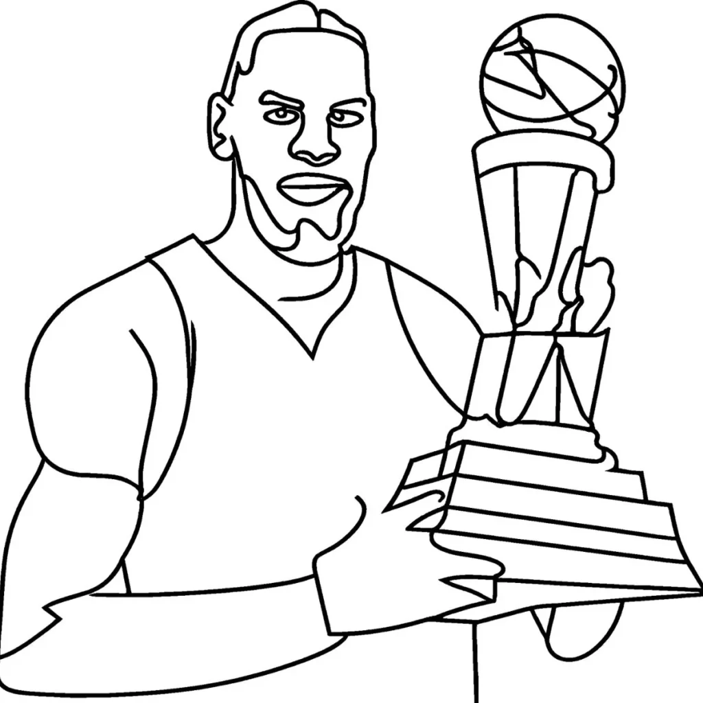Cartoon LeBron holding a trophy